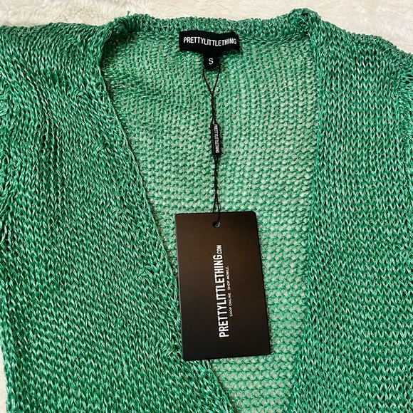 Green Metallic Knitted Wrap Front Dress - Picture 5 of 7